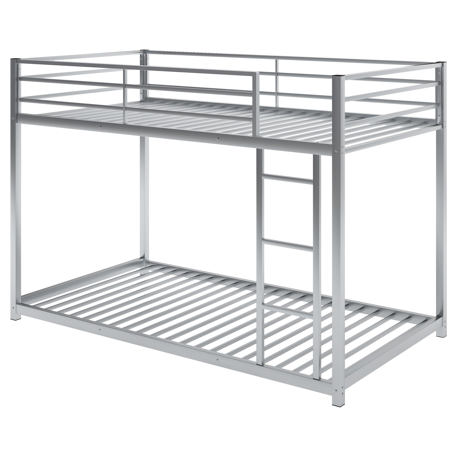 Twin Over Twin Metal Bunk Bed, Low Bunk Bed With Ladder,Silver Old Sku:Wf282465Aan Silver Metal