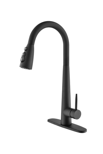 Black Kitchen Faucets With Pull Down Sprayer, Kitchen Sink Faucet With Pull Out Sprayer, Fingerprint Resistant, Single Hole Deck Mount, Single Handle Copper Kitchen Faucet, Matte Black Matte Black Stainless Steel