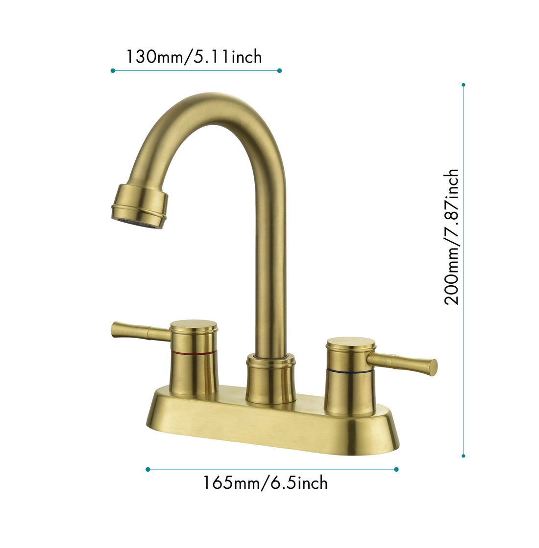 Brushed Gold 4 Inch 2 Handle Centerset Lead Free Bathroom Faucet, Swivel Spout With Copper Pop Up Drain And 2 Water Supply Lines Brushed Gold Stainless Steel