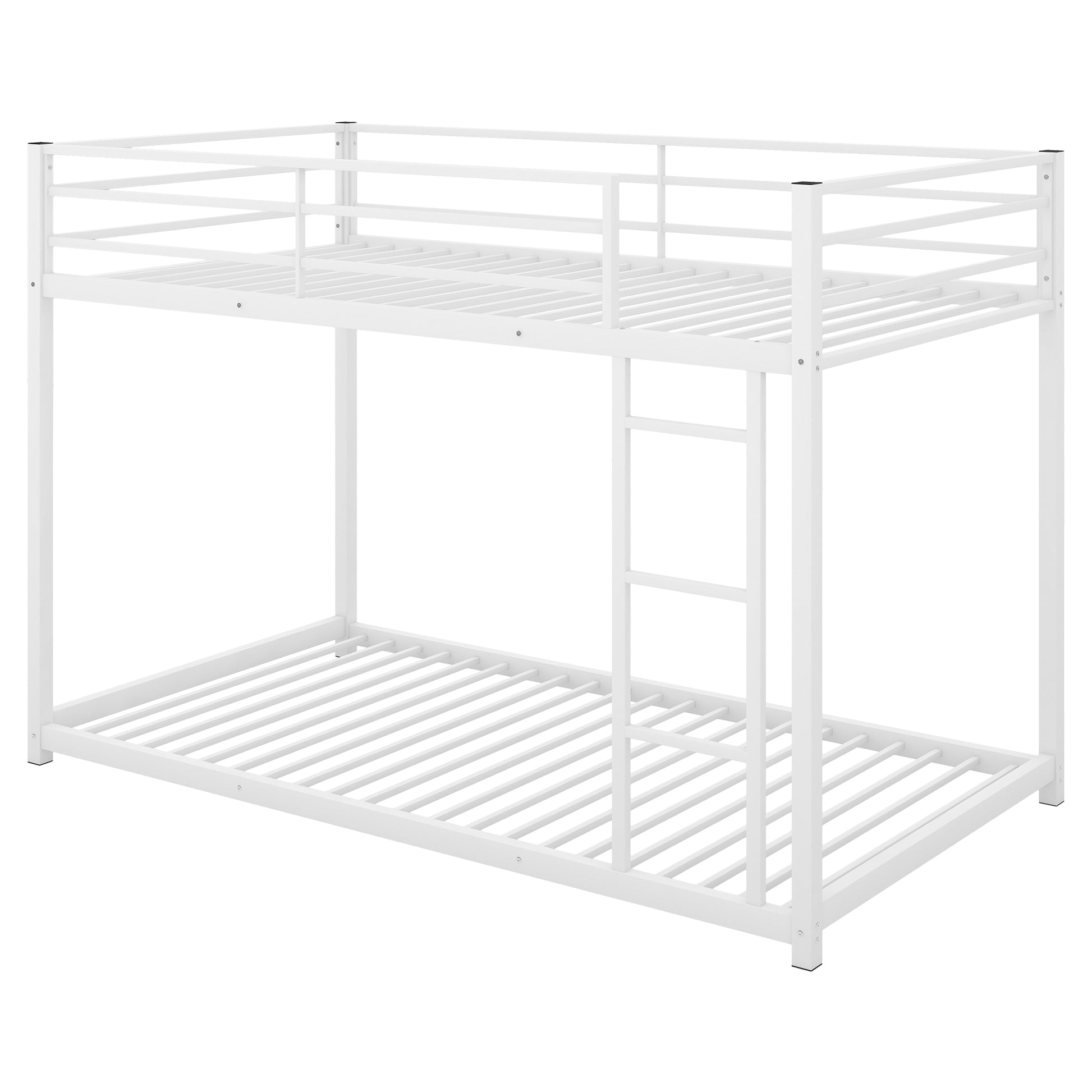 Twin Over Twin Metal Bunk Bed, Low Bunk Bed With Ladder,White Old Sku:Mf197033Aak White Metal