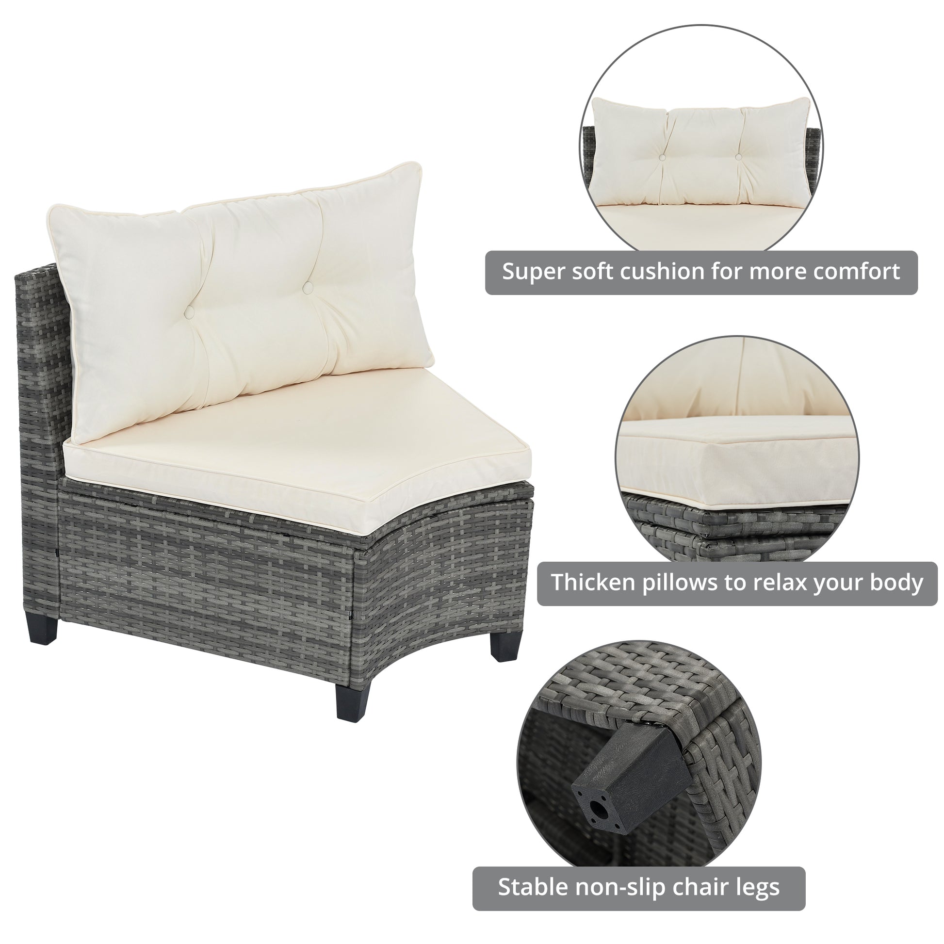 8 Pieces Outdoor Wicker Round Sofa Set, Half Moon Sectional Sets All Weather, Curved Sofa Set With Rectangular Coffee Table, Pe Rattan Water Resistant And Uv Protected, Movable Cushion, Beige Yes Complete Patio Set Beige Garden & Outdoor Wicker