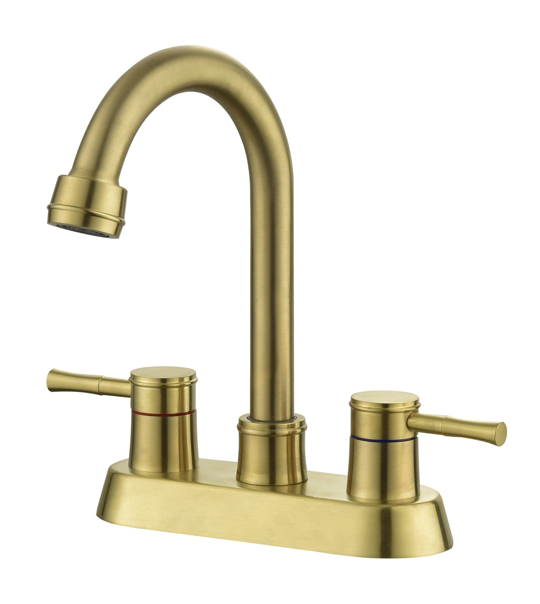 Brushed Gold 4 Inch 2 Handle Centerset Lead Free Bathroom Faucet, Swivel Spout With Copper Pop Up Drain And 2 Water Supply Lines Brushed Gold Stainless Steel