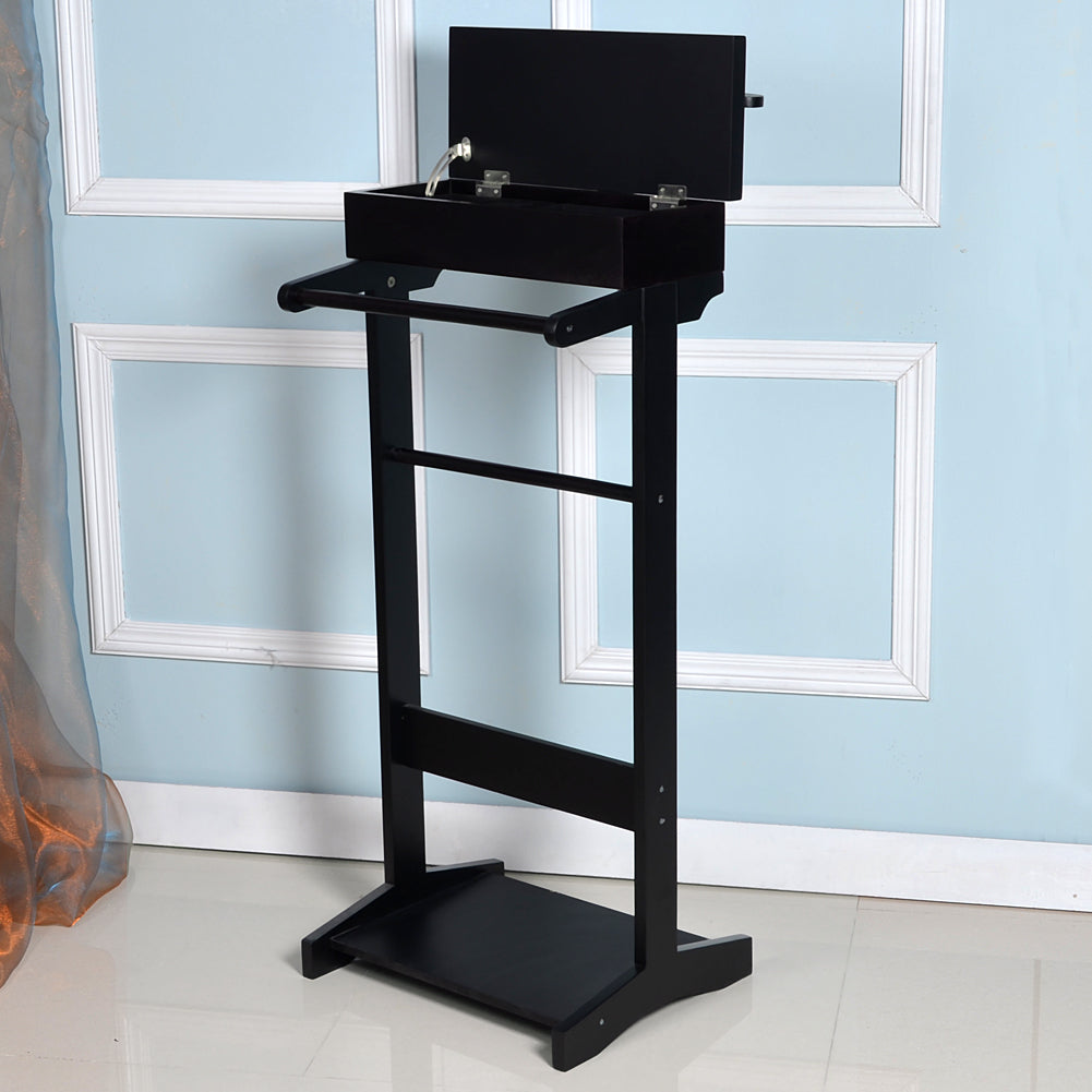 Black Portable Garment Rack,Clothes Valet Stand With Storage Organizer Black Mdf