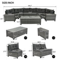 8 Pieces Outdoor Wicker Round Sofa Set, Half Moon Sectional Sets All Weather, Curved Sofa Set With Rectangular Coffee Table, Pe Rattan Water Resistant And Uv Protected, Movable Cushion, Gray Yes Gray Garden & Outdoor Wicker