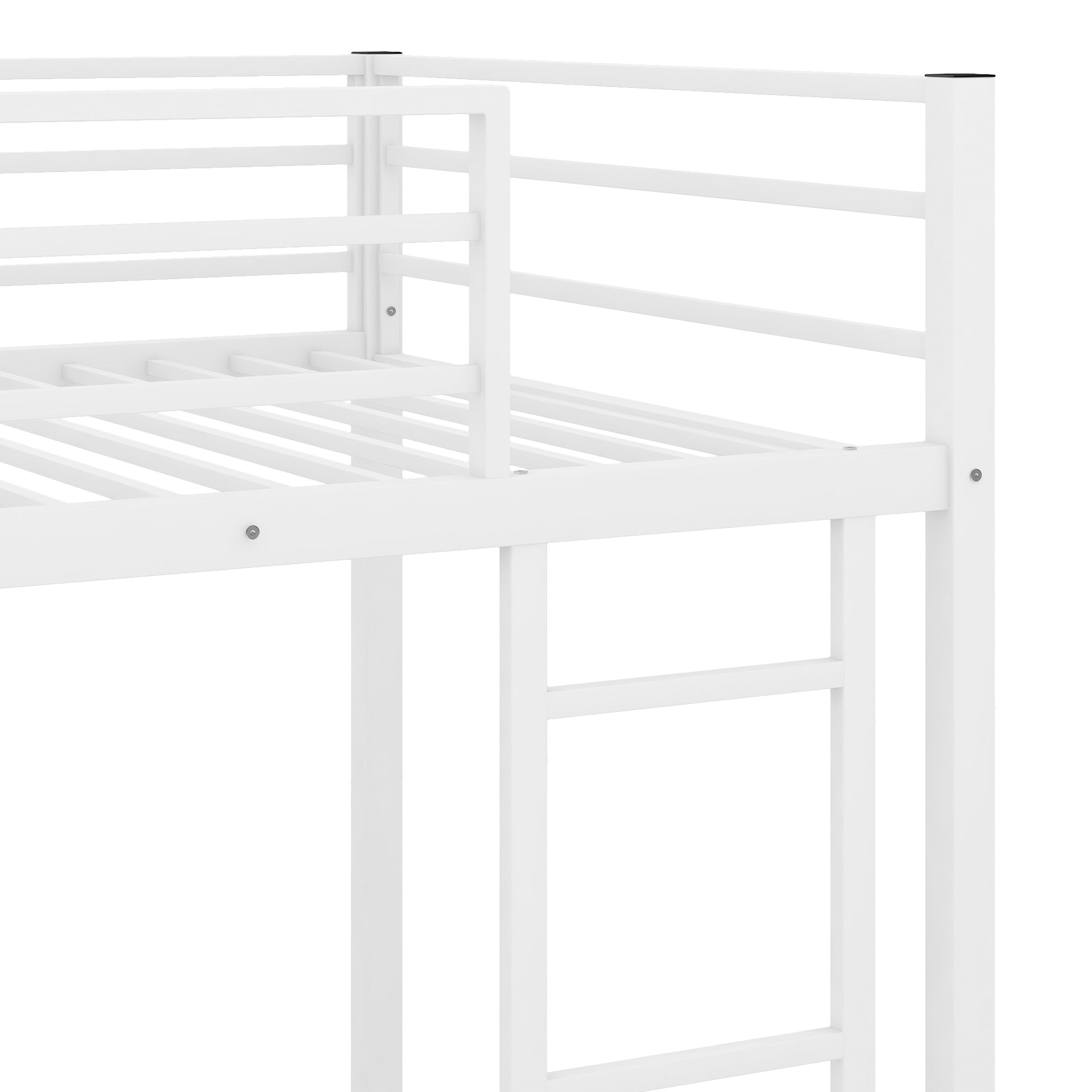 Twin Over Twin Metal Bunk Bed, Low Bunk Bed With Ladder,White Old Sku:Mf197033Aak White Metal