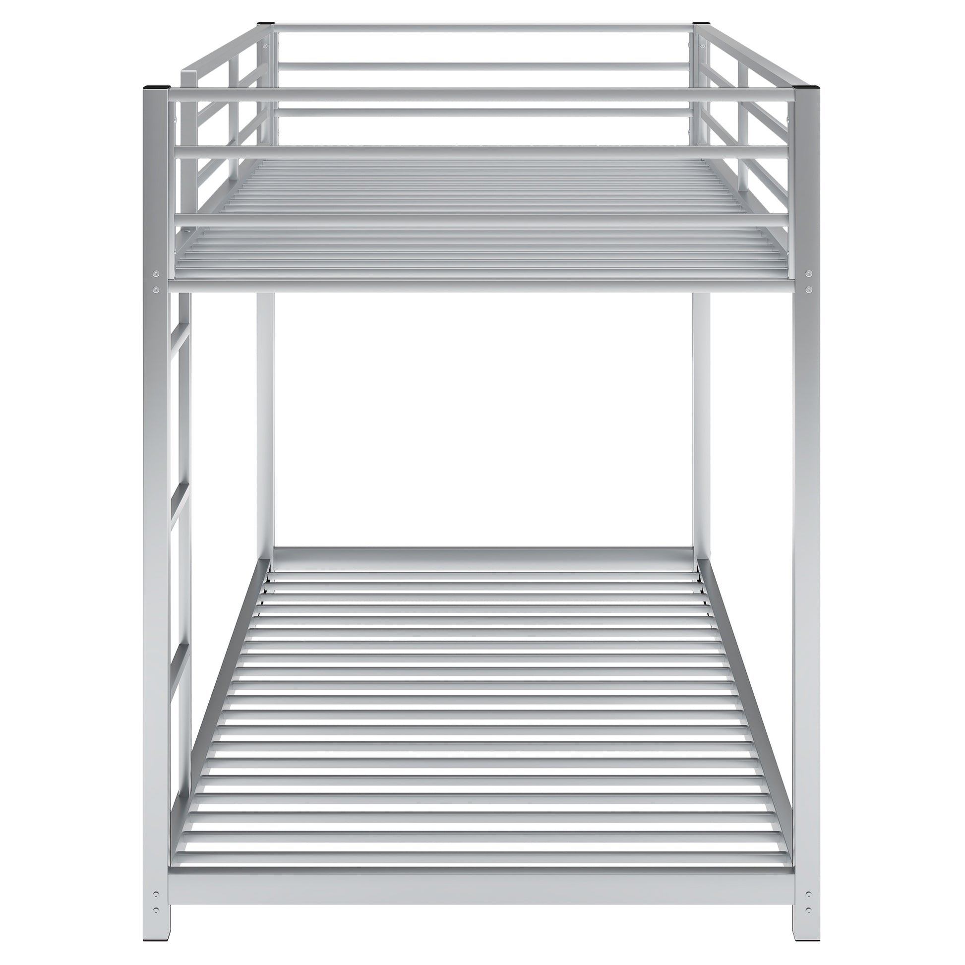 Twin Over Twin Metal Bunk Bed, Low Bunk Bed With Ladder,Silver Old Sku:Wf282465Aan Silver Metal