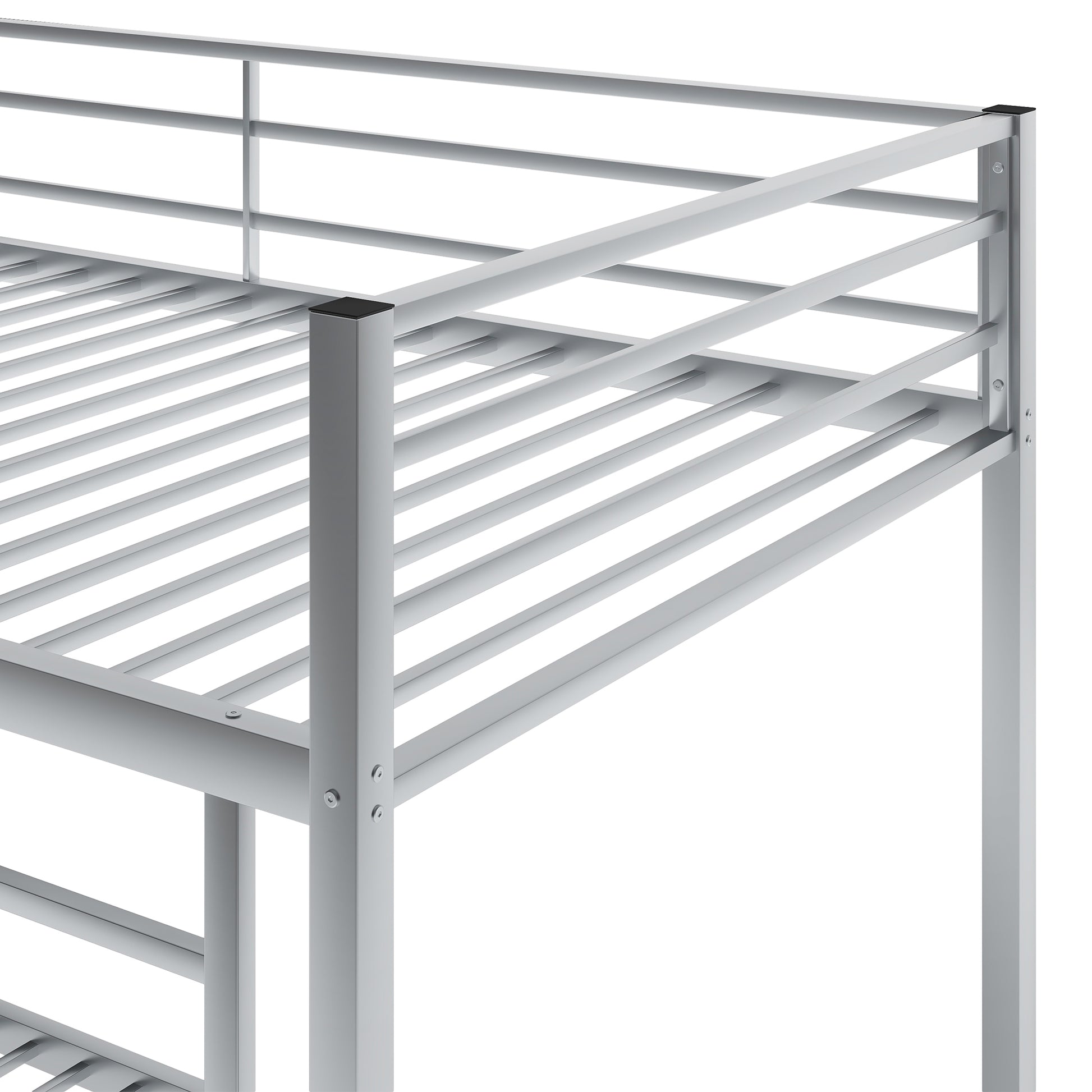 Twin Over Twin Metal Bunk Bed, Low Bunk Bed With Ladder,Silver Old Sku:Wf282465Aan Silver Metal