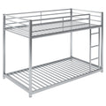 Twin Over Twin Metal Bunk Bed, Low Bunk Bed With Ladder,Silver Old Sku:Wf282465Aan Silver Metal