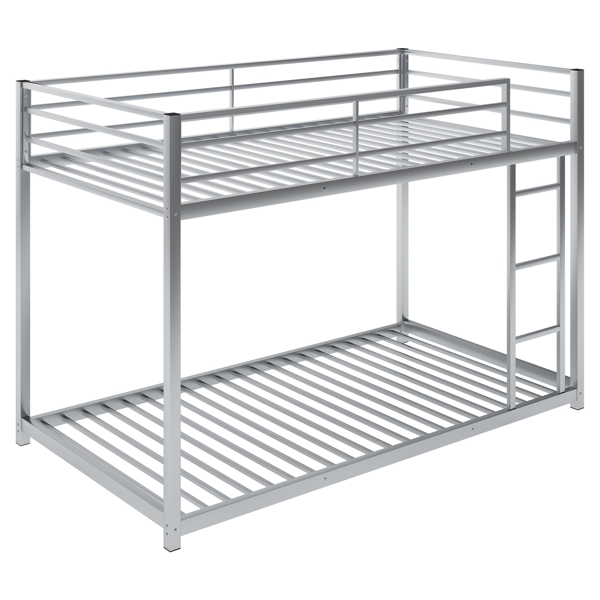 Twin Over Twin Metal Bunk Bed, Low Bunk Bed With Ladder,Silver Old Sku:Wf282465Aan Silver Metal