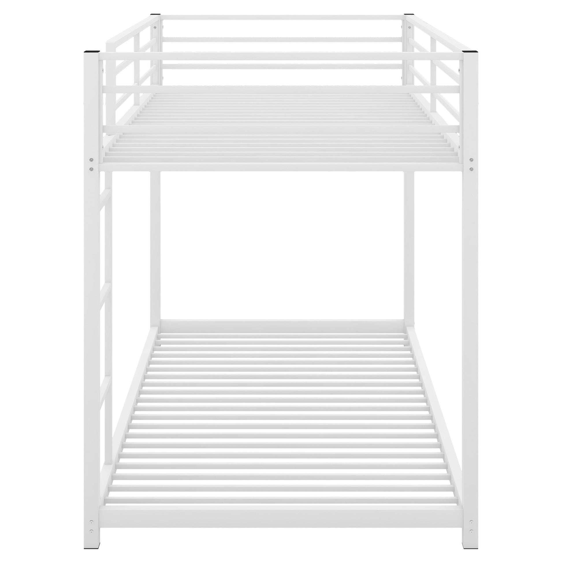 Twin Over Twin Metal Bunk Bed, Low Bunk Bed With Ladder,White Old Sku:Mf197033Aak White Metal