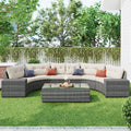 8 Pieces Outdoor Wicker Round Sofa Set, Half Moon Sectional Sets All Weather, Curved Sofa Set With Rectangular Coffee Table, Pe Rattan Water Resistant And Uv Protected, Movable Cushion, Beige Yes Complete Patio Set Beige Garden & Outdoor Wicker