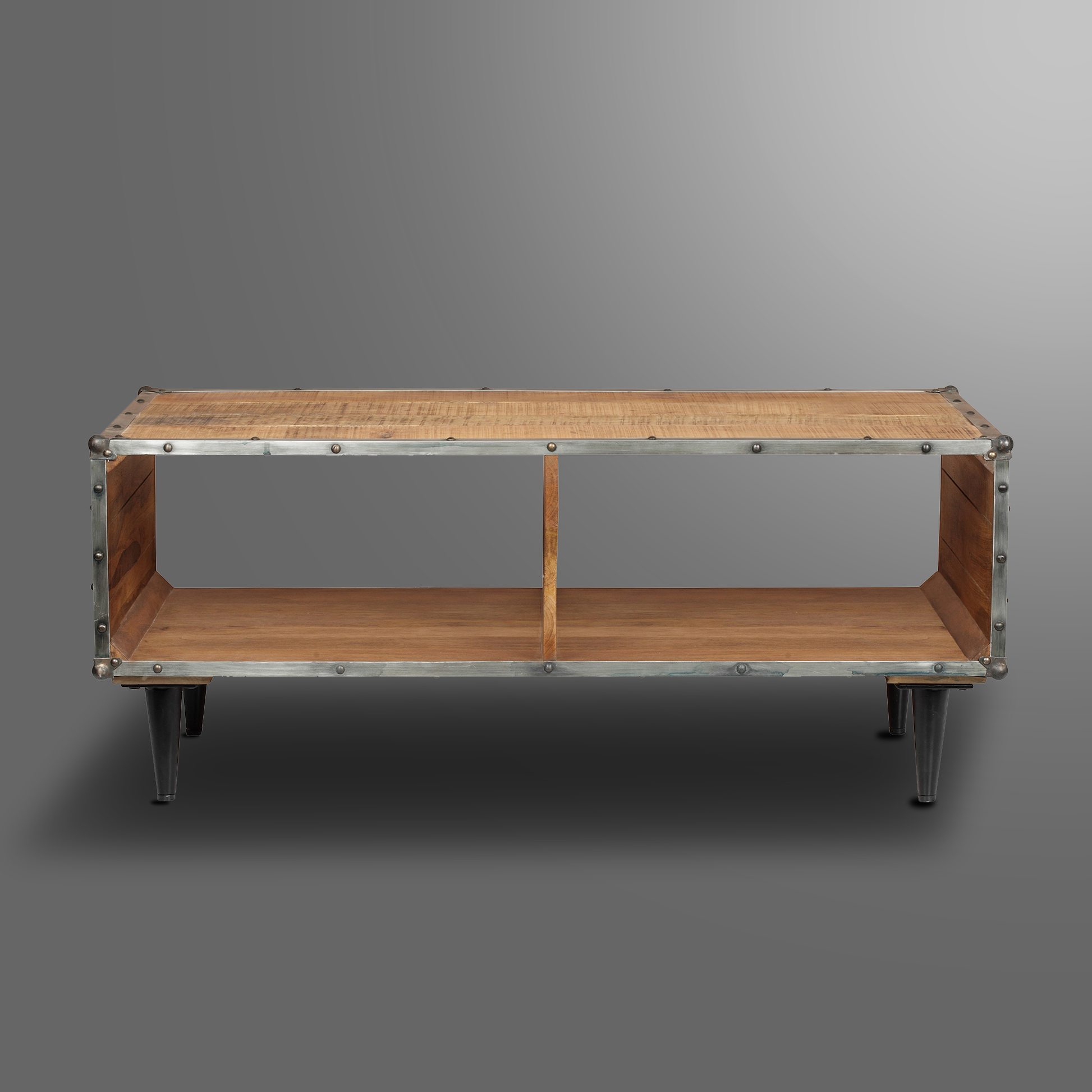 Coffee Table Black Metal Fitting Leg Kd Brown Solid Wood