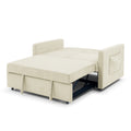 Loveseats Sofa Bed With Pull Out Bed,Adjsutable Back And Two Arm Pocket,Beige 54.5
