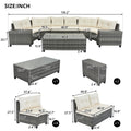 8 Pieces Outdoor Wicker Round Sofa Set, Half Moon Sectional Sets All Weather, Curved Sofa Set With Rectangular Coffee Table, Pe Rattan Water Resistant And Uv Protected, Movable Cushion, Beige Yes Complete Patio Set Beige Garden & Outdoor Wicker