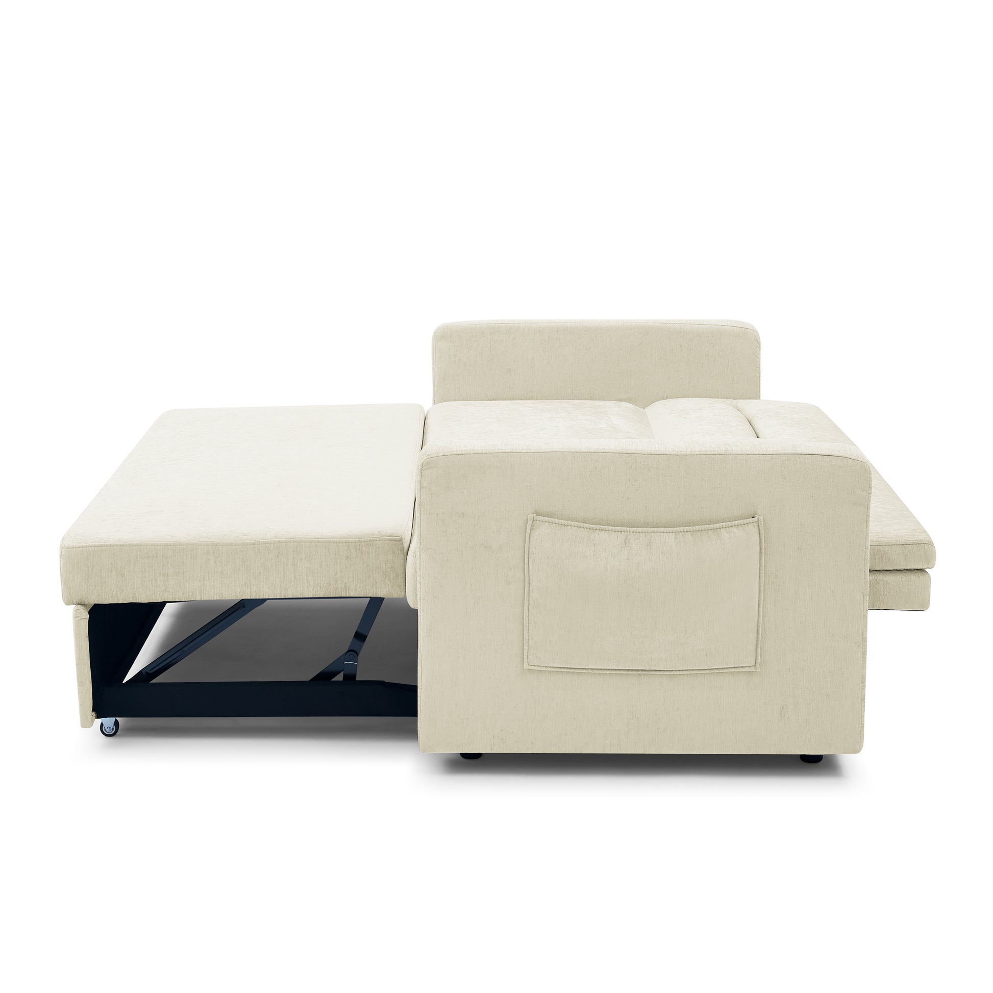 Loveseats Sofa Bed With Pull Out Bed,Adjsutable Back And Two Arm Pocket,Beige 54.5"X33"X31.5" Beige Velvet