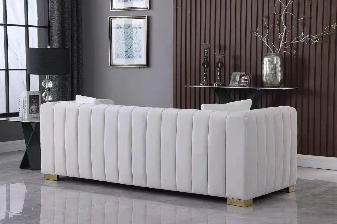 A Modern Channel Sofa Take On A Traditional Chesterfield,White Color,3 Seater White Velvet