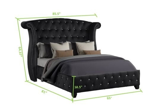 Sophia Queen 4 Pc Vanity Upholstery Bedroom Set Made With Wood In Black Box Spring Not Required Queen Black Wood 4 Piece Set Bedroom Contemporary,Modern Acacia Upholstered Velvet Tufted Wood