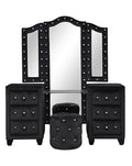 Sophia Queen 4 Pc Vanity Upholstery Bedroom Set Made With Wood In Black Box Spring Not Required Queen Black Wood 4 Piece Set Bedroom Contemporary,Modern Acacia Upholstered Velvet Tufted Wood