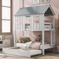 House Bunk Bed With Trundle,Roof And Windows,White Old Sku:Gx000705Aak White Pine