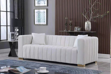 A Modern Channel Sofa Take On A Traditional Chesterfield,White Color,3 Seater White Velvet