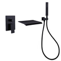 Waterfall Wall Mounted Tub Filler With Handheld Shower Matte Black Brass