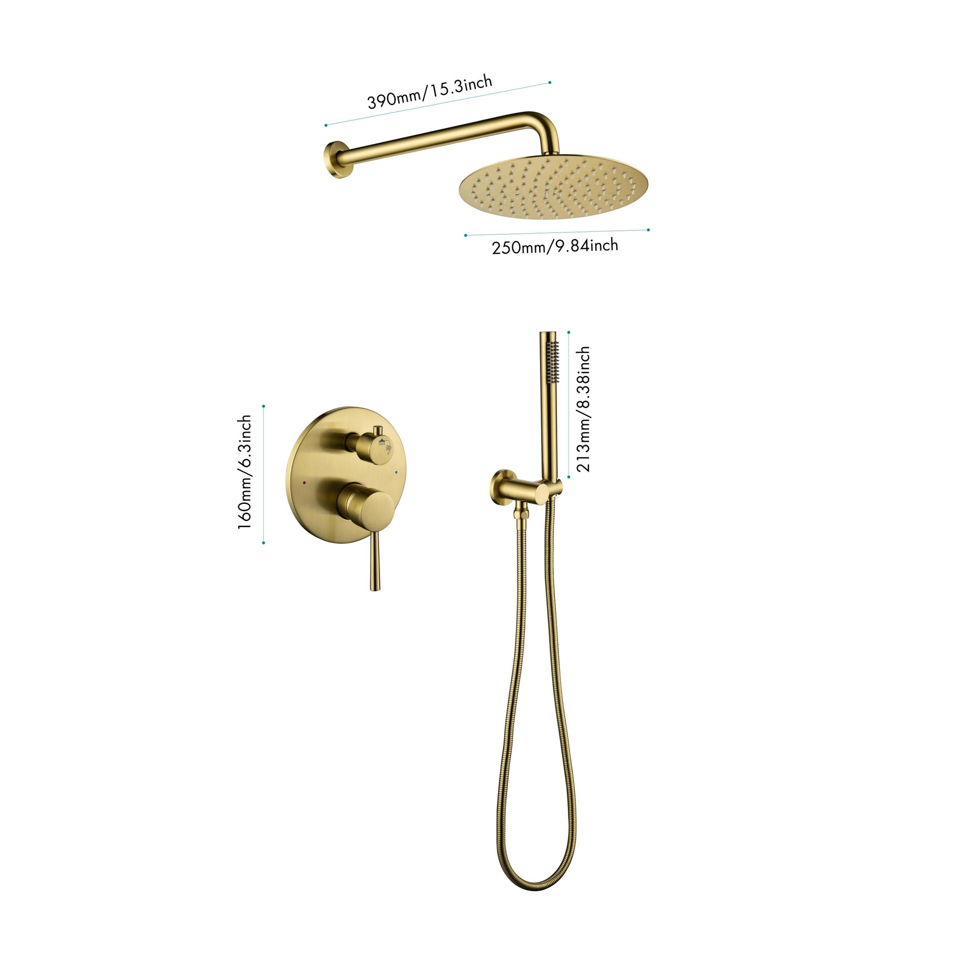 Shower System, Wall Mounted Shower Faucet Set For Bathroom With High Pressure 10" Stainless Steel Rain Shower Head Handheld Shower Set, 2 Way Pressure Balance Shower Valve Kit, Brushed Gold Gold Brass