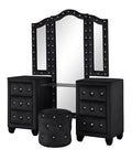 Sophia Queen 4 Pc Vanity Upholstery Bedroom Set Made With Wood In Black Box Spring Not Required Queen Black Wood 4 Piece Set Bedroom Contemporary,Modern Acacia Upholstered Velvet Tufted Wood