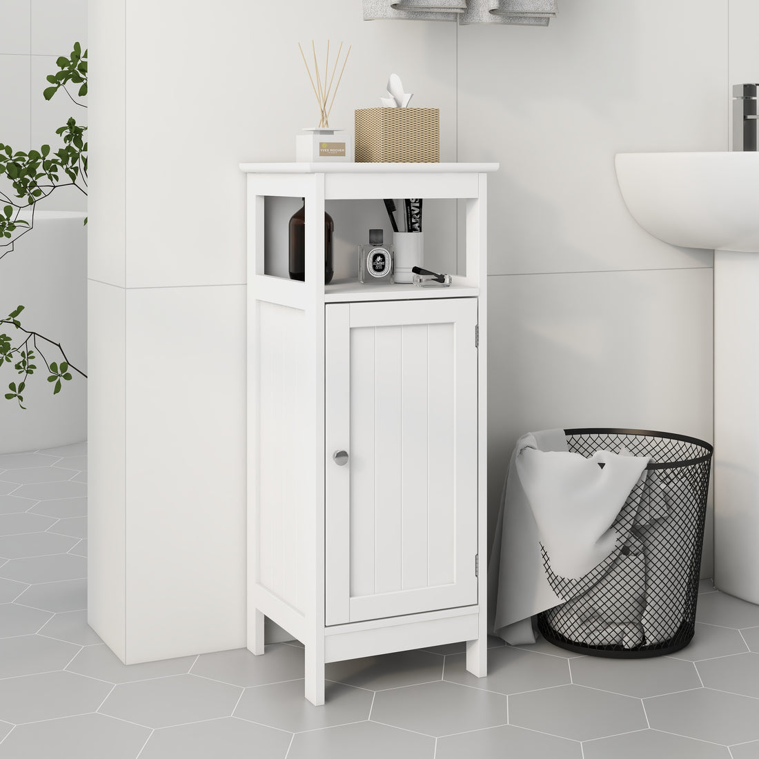 Bathroom Single Door Cabinet White Mdf