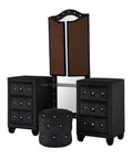 Sophia Queen 4 Pc Vanity Upholstery Bedroom Set Made With Wood In Black Box Spring Not Required Queen Black Wood 4 Piece Set Bedroom Contemporary,Modern Acacia Upholstered Velvet Tufted Wood
