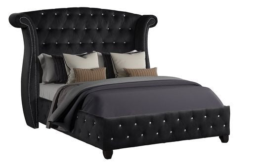 Sophia Queen 4 Pc Vanity Upholstery Bedroom Set Made With Wood In Black Box Spring Not Required Queen Black Wood 4 Piece Set Bedroom Contemporary,Modern Acacia Upholstered Velvet Tufted Wood