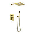 Brushed Gold Shower System, Bathroom 10 Inches Rain Shower Head With Handheld Combo Set, Wall Mounted High Pressure Rainfall Dual Shower Head System, Shower Faucet Set With Valve And Trim Gold Brass