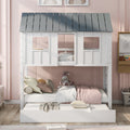 House Bunk Bed With Trundle,Roof And Windows,White Old Sku:Gx000705Aak White Pine