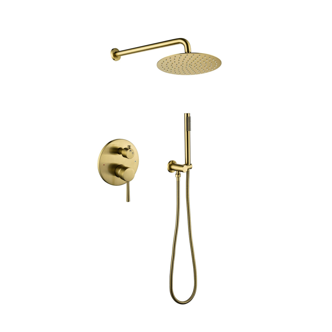 Shower System, Wall Mounted Shower Faucet Set For Bathroom With High Pressure 10" Stainless Steel Rain Shower Head Handheld Shower Set, 2 Way Pressure Balance Shower Valve Kit, Brushed Gold Gold Brass