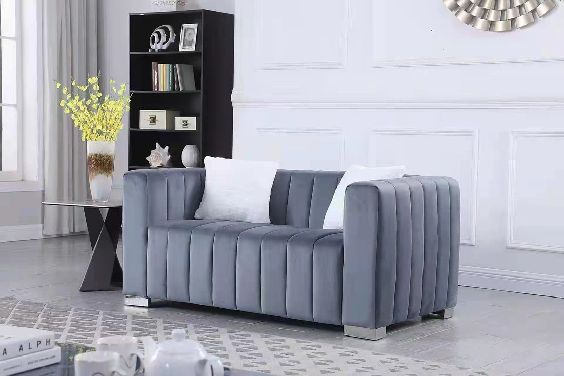 A Modern Channel Sofa Take On A Traditional Chesterfield,Grey Color,Seater Grey Velvet