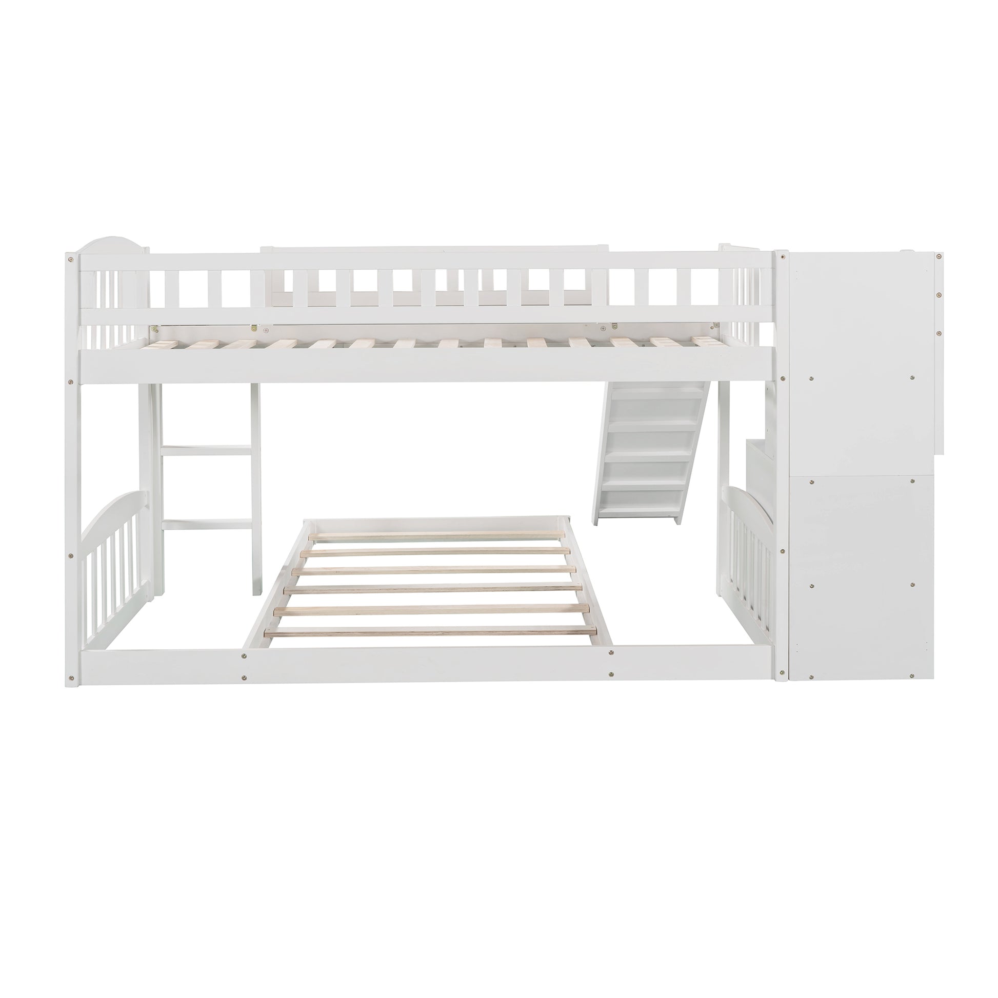 Stairway Twin Over Twin Bunk Bed With Two Drawers And Slide, White Old Sku :Lp000156Aak White Solid Wood