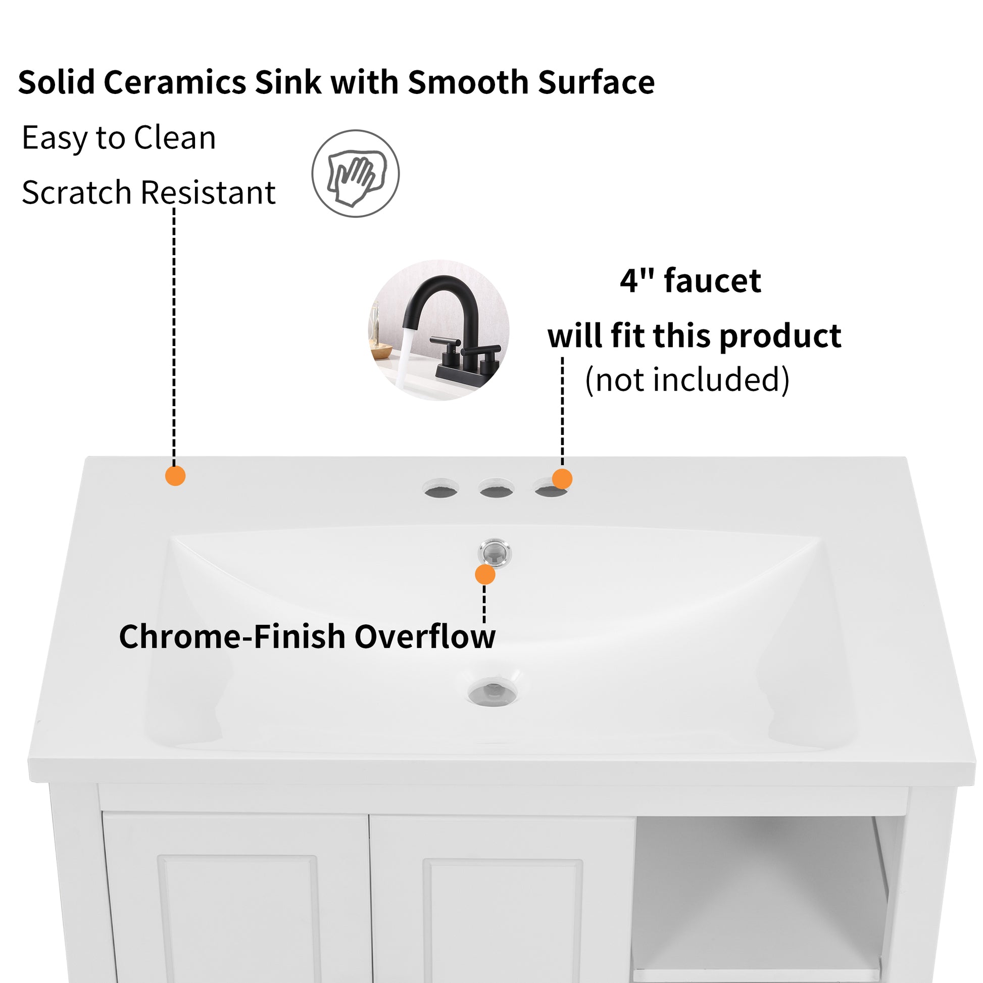Video 30" Bathroom Vanity With Sink, Bathroom Storage Cabinet With Doors And Drawers, Solid Wood Frame, Ceramic Sink, White Old Sku:Jl000002Aak White Solid Wood