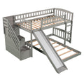 Stairway Twin Over Twin Bunk Bed With Two Drawers And Slide, Gray Old Sku :Lp000156Aae Gray Solid Wood