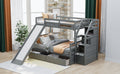 Twin Over Full Bunk Bed With Drawers,Storage And Slide, Multifunction, Gray Twin Box Spring Not Required Gray Pine