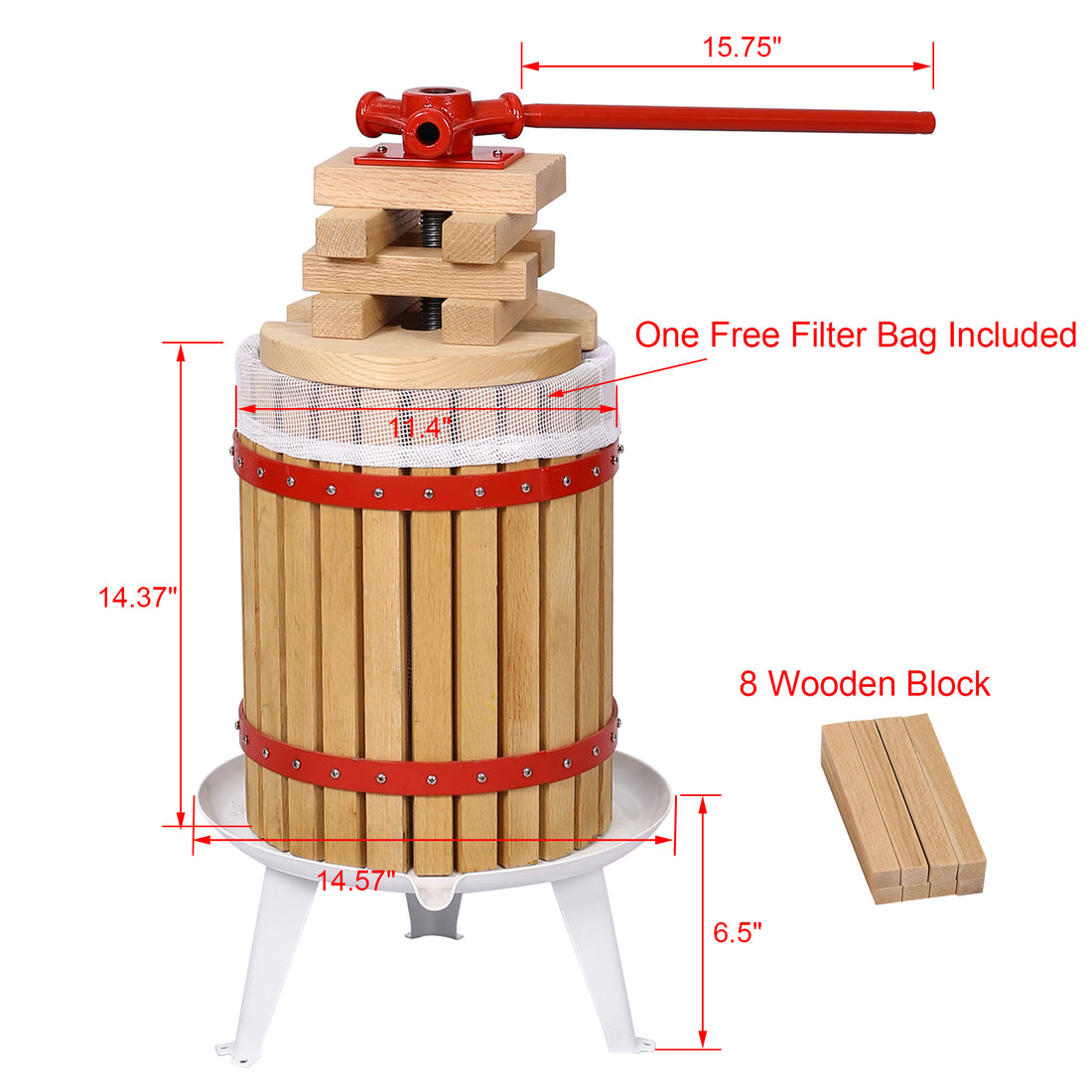 Fruit Wine Press 4.8Gallon 18L Oak Metal & Wood