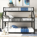 Twin Xl Full Xl Queen Triple Bunk Bed With Long And Short Ladder And Full Length Guardrails,Black Black Metal