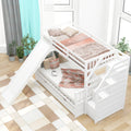 Twin Over Full Bunk Bed With Drawers,Storage And Slide, Multifunction, White Twin Box Spring Not Required White Pine