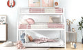 Twin Xl Full Xl Queen Triple Bunk Bed With Long And Short Ladder And Full Length Guardrails,White White Metal
