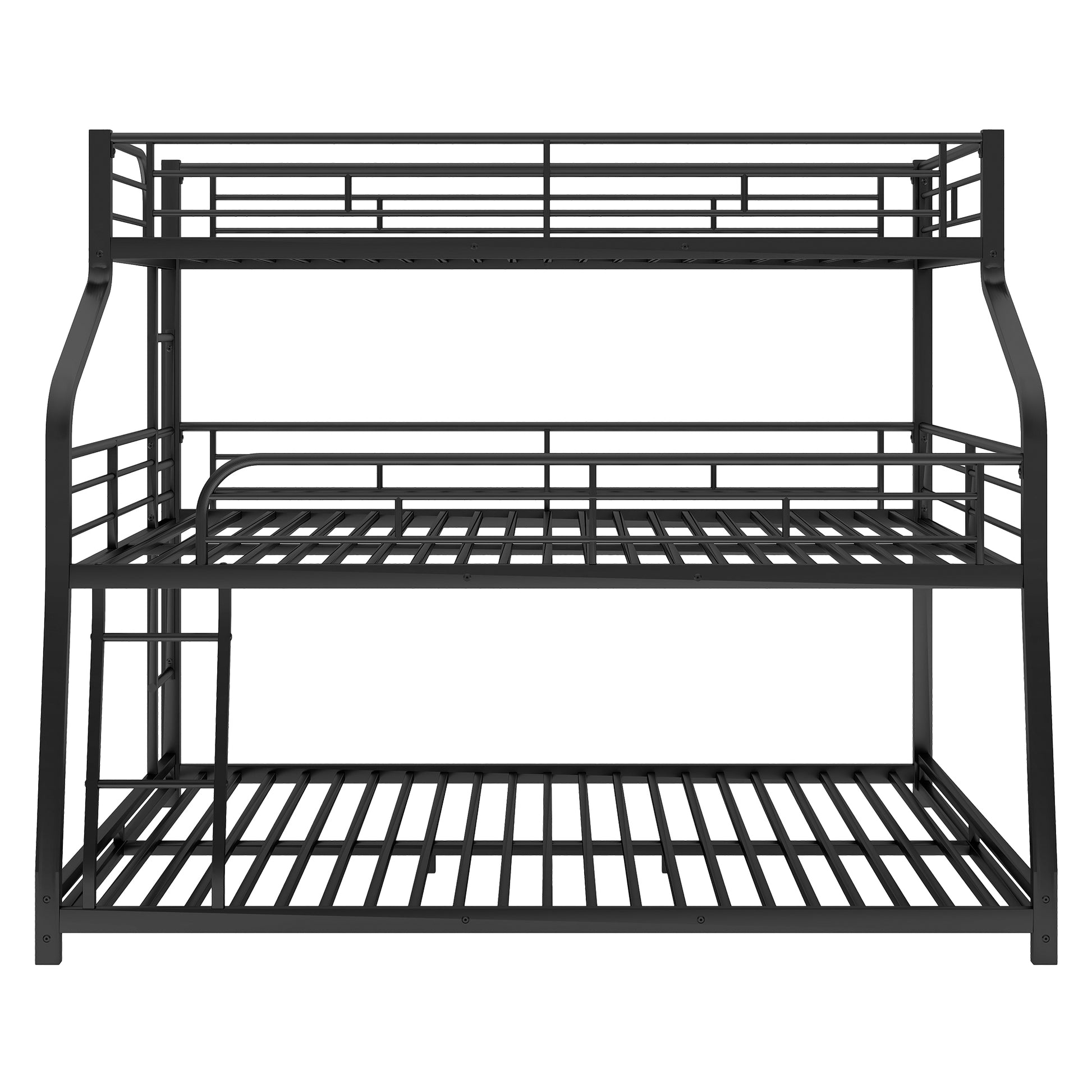 Twin Xl Full Xl Queen Triple Bunk Bed With Long And Short Ladder And Full Length Guardrails,Black Black Metal