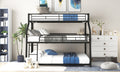 Twin Xl Full Xl Queen Triple Bunk Bed With Long And Short Ladder And Full Length Guardrails,Black Black Metal