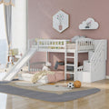 Stairway Twin Over Twin Bunk Bed With Two Drawers And Slide, White Old Sku :Lp000156Aak White Solid Wood