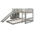 Stairway Twin Over Twin Bunk Bed With Two Drawers And Slide, Gray Old Sku :Lp000156Aae Gray Solid Wood