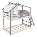 Twin Over Twin Bunk Bed Wood Bed With Roof, Window, Ladder Gray Old Sku :Lp000008Aae Twin Gray Solid Wood