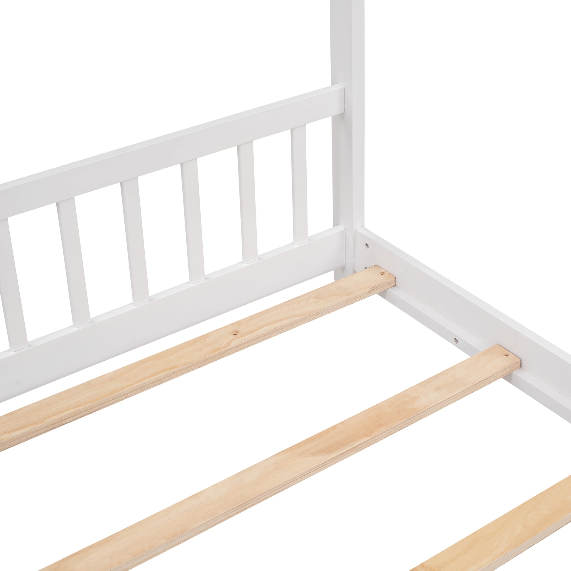 Full Size House Bed Wood Bed, White White Solid Wood