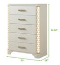 Jasmine 5 Drawer Chest With Side Led Lightning Made With Wood In Beige Beige Bedroom Modern Acacia Upholstered Wood