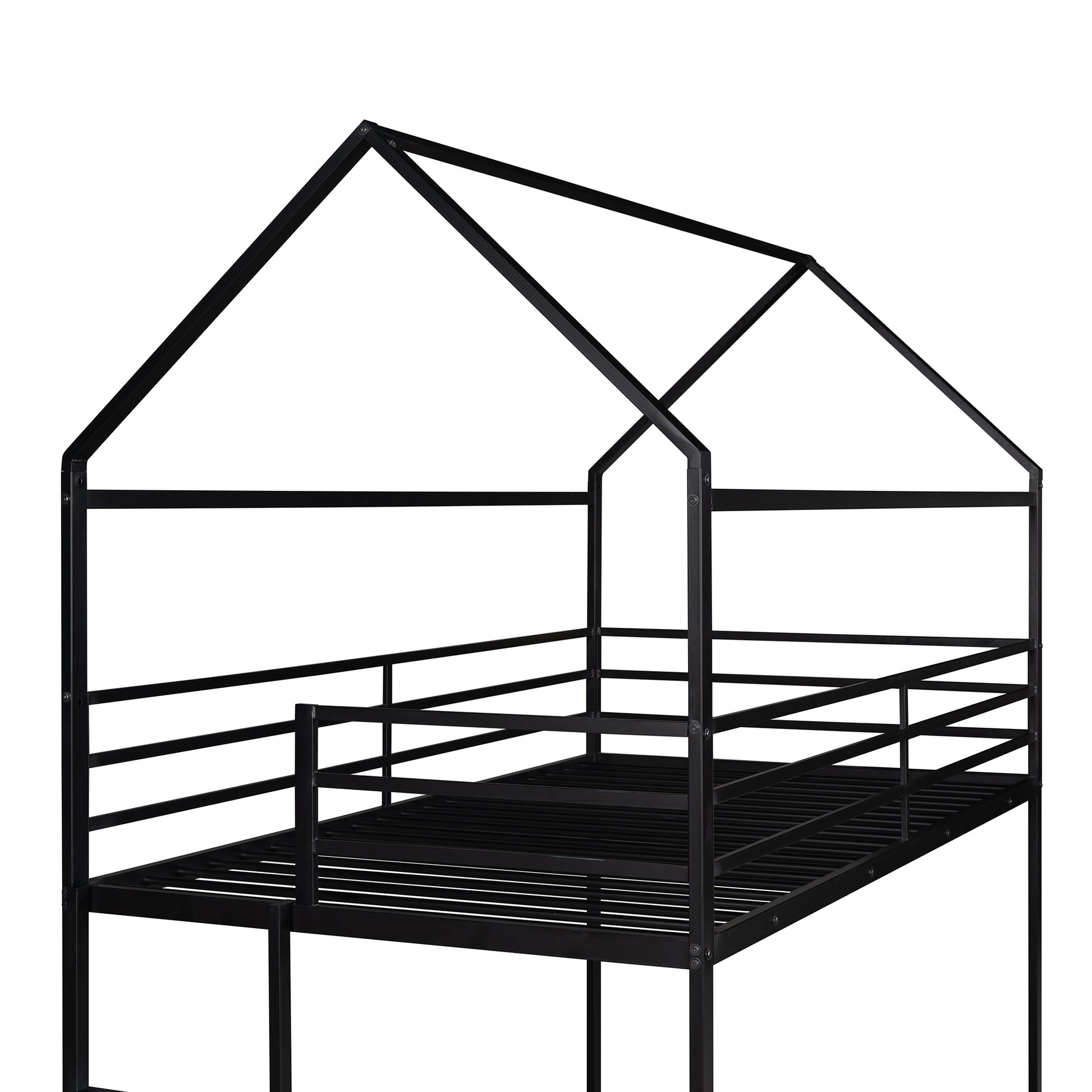 Bunk Beds For Kids Twin Over Twin,House Bunk Bed Metal Bed Frame Built In Ladder,No Box Spring Needed Black Black Metal